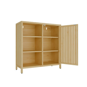 English Elm Large-capacity Bamboo Floor Cabinet with Open Shelves for Bathroom or Bedroom Corners W2207P308721