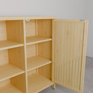 English Elm Large-capacity Bamboo Floor Cabinet with Open Shelves for Bathroom or Bedroom Corners W2207P308721