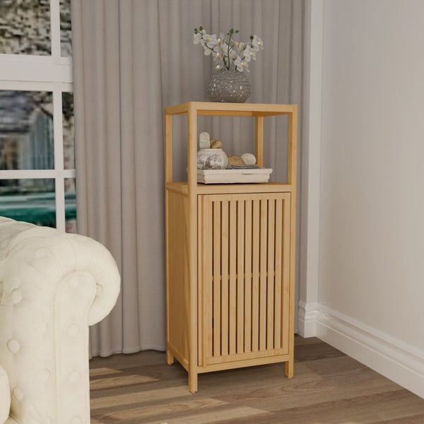 English Elm 41 Inch Bamboo Tower Cabinet with Open Shelves and Door for Bathroom or Bedroom W2207P308723
