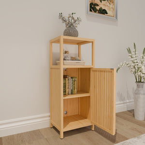 English Elm 41 Inch Bamboo Tower Cabinet with Open Shelves and Door for Bathroom or Bedroom W2207P308723