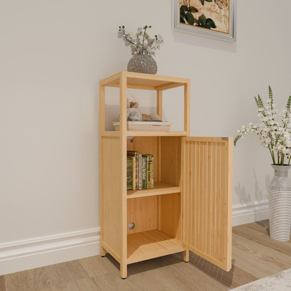 English Elm 41 Inch Bamboo Tower Cabinet with Open Shelves and Door for Bathroom or Bedroom W2207P308723