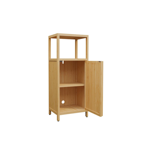 English Elm 41 Inch Bamboo Tower Cabinet with Open Shelves and Door for Bathroom or Bedroom W2207P308723