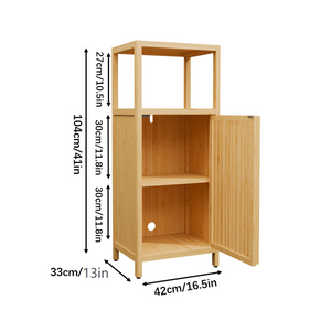 English Elm 41 Inch Bamboo Tower Cabinet with Open Shelves and Door for Bathroom or Bedroom W2207P308723