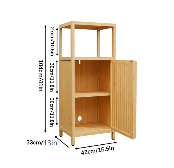 English Elm 41 Inch Bamboo Tower Cabinet with Open Shelves and Door for Bathroom or Bedroom W2207P308723