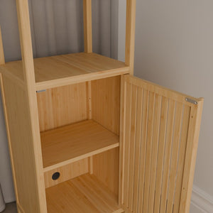 English Elm 41 Inch Bamboo Tower Cabinet with Open Shelves and Door for Bathroom or Bedroom W2207P308723