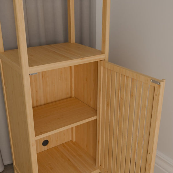 English Elm 41 Inch Bamboo Tower Cabinet with Open Shelves and Door for Bathroom or Bedroom W2207P308723