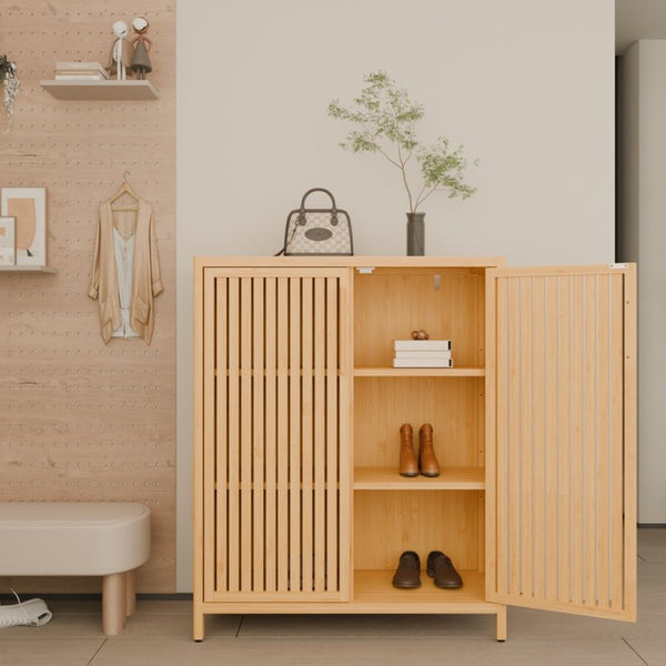 English Elm 42 Inch Solid Bamboo Tower Cabinet with Open Shelves for Bathroom Bedroom or Pantry W2207P308732