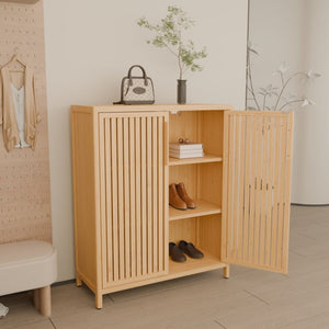 English Elm 42 Inch Solid Bamboo Tower Cabinet with Open Shelves for Bathroom Bedroom or Pantry W2207P308732
