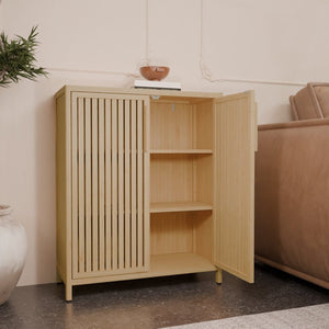 English Elm 42 Inch Solid Bamboo Tower Cabinet with Open Shelves for Bathroom Bedroom or Pantry W2207P308732