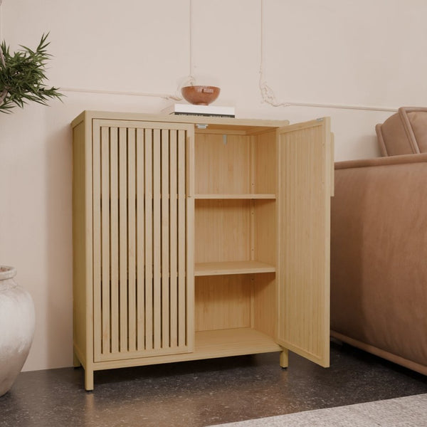 English Elm 42 Inch Solid Bamboo Tower Cabinet with Open Shelves for Bathroom Bedroom or Pantry W2207P308732