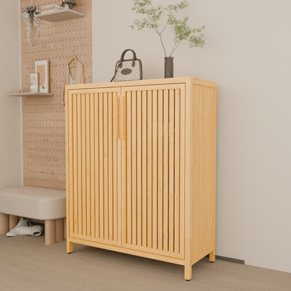 English Elm 42 Inch Solid Bamboo Tower Cabinet with Open Shelves for Bathroom Bedroom or Pantry W2207P308732