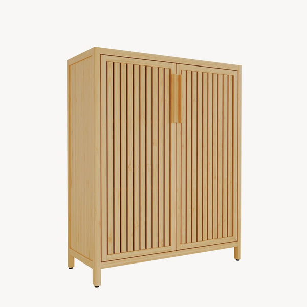 English Elm 42 Inch Solid Bamboo Tower Cabinet with Open Shelves for Bathroom Bedroom or Pantry W2207P308732
