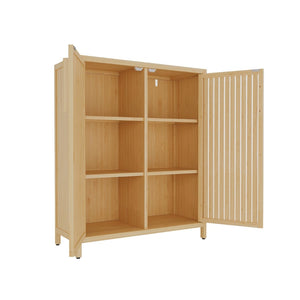 English Elm 42 Inch Solid Bamboo Tower Cabinet with Open Shelves for Bathroom Bedroom or Pantry W2207P308732