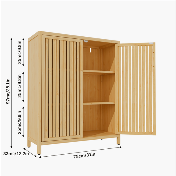 English Elm 42 Inch Solid Bamboo Tower Cabinet with Open Shelves for Bathroom Bedroom or Pantry W2207P308732