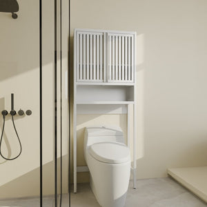 English Elm Toilet Organizer Bamboo Over Tank Cabinet with Louvered Doors for Bathroom Storage W2207P308769