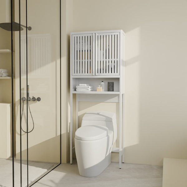 English Elm Toilet Organizer Bamboo Over Tank Cabinet with Louvered Doors for Bathroom Storage W2207P308769