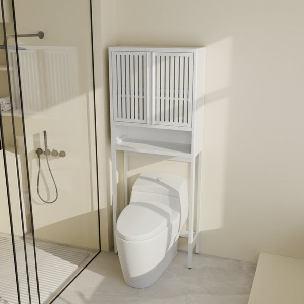 English Elm Toilet Organizer Bamboo Over Tank Cabinet with Louvered Doors for Bathroom Storage W2207P308769