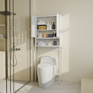 English Elm Toilet Organizer Bamboo Over Tank Cabinet with Louvered Doors for Bathroom Storage W2207P308769