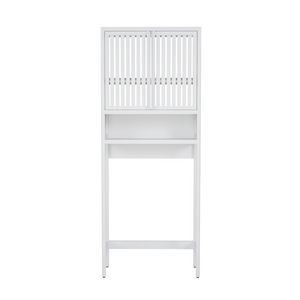 English Elm Toilet Organizer Bamboo Over Tank Cabinet with Louvered Doors for Bathroom Storage W2207P308769