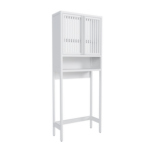 English Elm Toilet Organizer Bamboo Over Tank Cabinet with Louvered Doors for Bathroom Storage W2207P308769