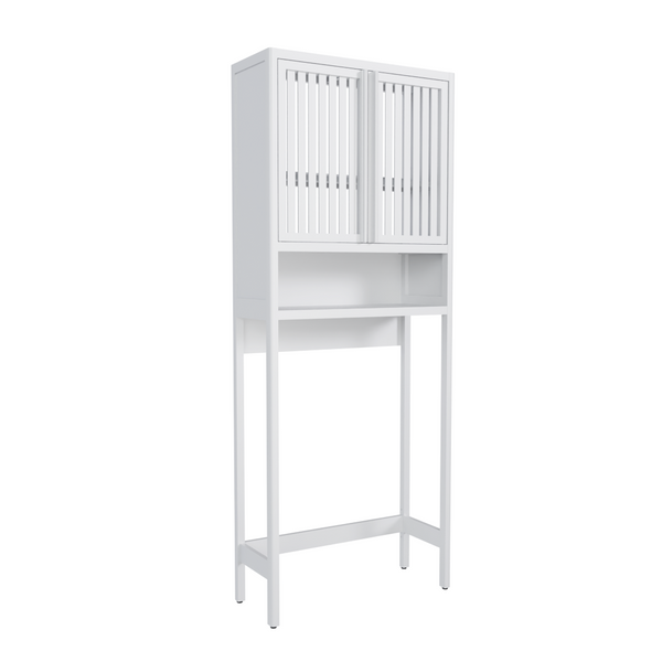 English Elm Toilet Organizer Bamboo Over Tank Cabinet with Louvered Doors for Bathroom Storage W2207P308769