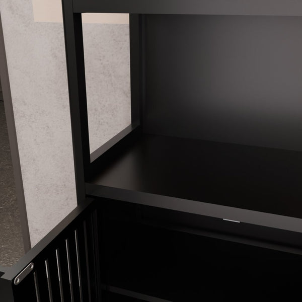 English Elm Black Bamboo Floor Cabinet with Open and Enclosed Shelving for Slim Vertical Storage W2207P327620