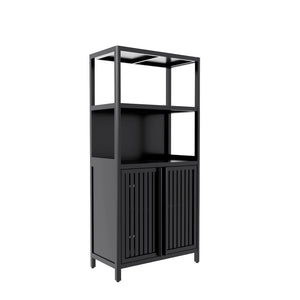 English Elm Black Bamboo Floor Cabinet with Open and Enclosed Shelving for Slim Vertical Storage W2207P327620