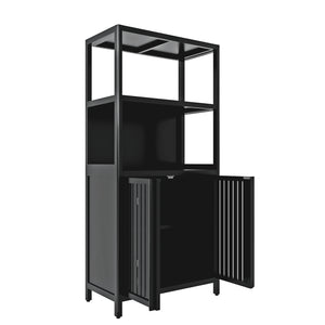 English Elm Black Bamboo Floor Cabinet with Open and Enclosed Shelving for Slim Vertical Storage W2207P327620