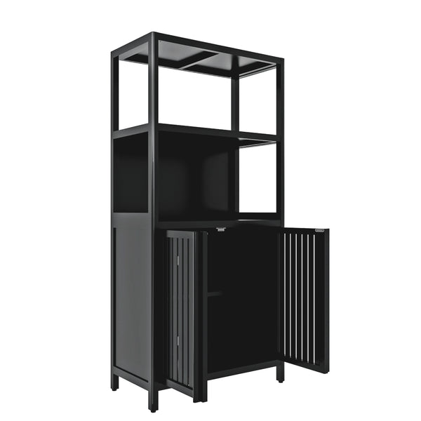 English Elm Black Bamboo Floor Cabinet with Open and Enclosed Shelving for Slim Vertical Storage W2207P327620