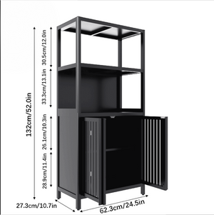 English Elm Black Bamboo Floor Cabinet with Open and Enclosed Shelving for Slim Vertical Storage W2207P327620
