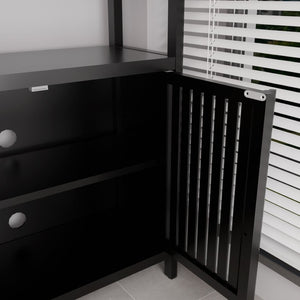 English Elm Black Bamboo Floor Cabinet with Louvered Doors for Bathroom or Living Room Storage W2207P327622