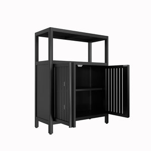 English Elm Black Bamboo Floor Cabinet with Louvered Doors for Bathroom or Living Room Storage W2207P327622