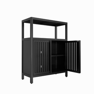 English Elm Black Bamboo Floor Cabinet with Louvered Doors for Bathroom or Living Room Storage W2207P327622