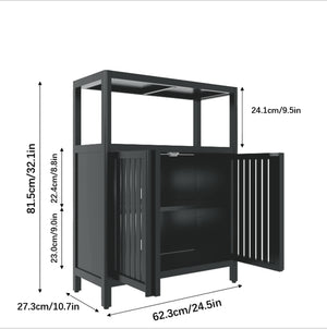 English Elm Black Bamboo Floor Cabinet with Louvered Doors for Bathroom or Living Room Storage W2207P327622