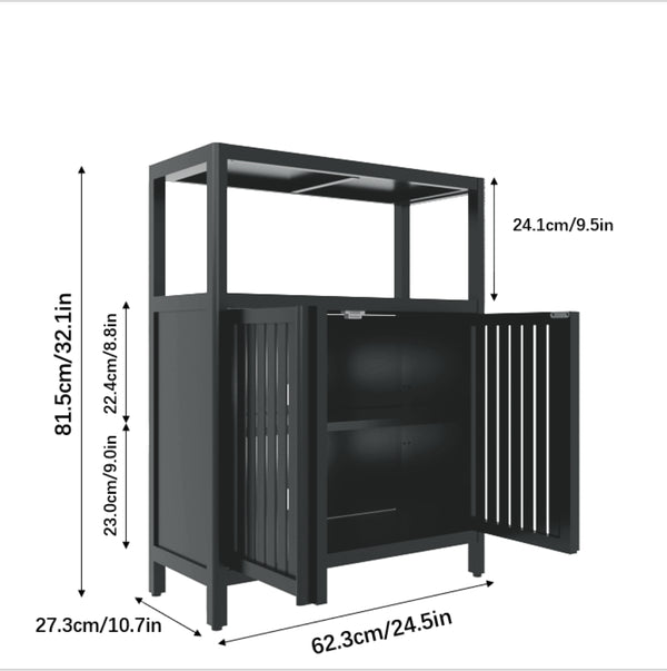 English Elm Black Bamboo Floor Cabinet with Louvered Doors for Bathroom or Living Room Storage W2207P327622
