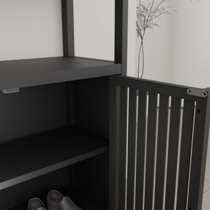 English Elm Black Bamboo Floor Cabinet with Louvered Doors for Bathroom or Living Room Storage W2207P327622