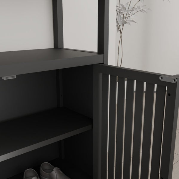 English Elm Black Bamboo Floor Cabinet with Louvered Doors for Bathroom or Living Room Storage W2207P327622