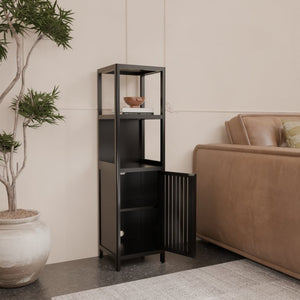 English Elm A Slim Bamboo Linen Tower with Open Shelves and Cabinet for Bathroom or Bedroom W2207P327623