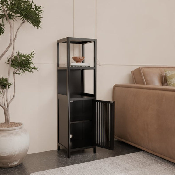 English Elm A Slim Bamboo Linen Tower with Open Shelves and Cabinet for Bathroom or Bedroom W2207P327623