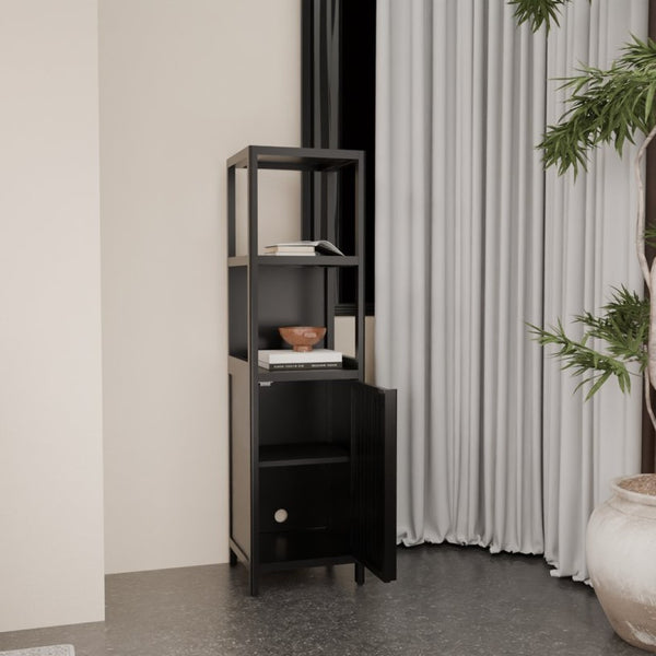 English Elm A Slim Bamboo Linen Tower with Open Shelves and Cabinet for Bathroom or Bedroom W2207P327623