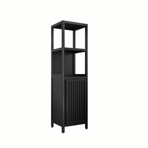 English Elm A Slim Bamboo Linen Tower with Open Shelves and Cabinet for Bathroom or Bedroom W2207P327623