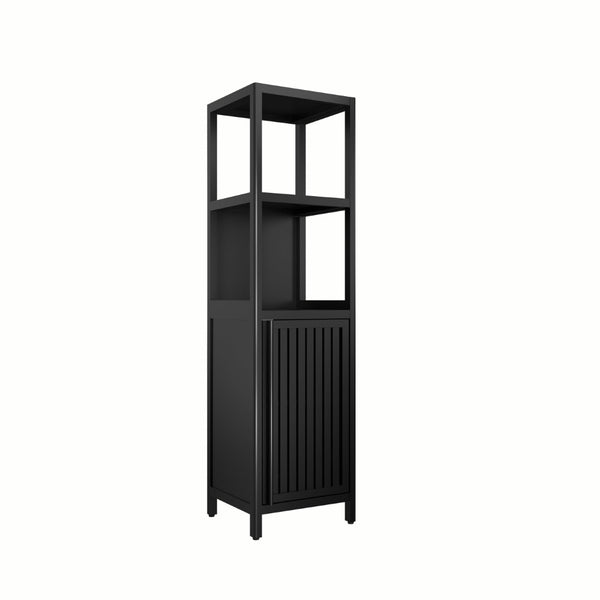 English Elm A Slim Bamboo Linen Tower with Open Shelves and Cabinet for Bathroom or Bedroom W2207P327623