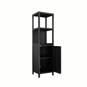 English Elm A Slim Bamboo Linen Tower with Open Shelves and Cabinet for Bathroom or Bedroom W2207P327623