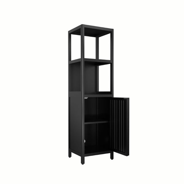 English Elm A Slim Bamboo Linen Tower with Open Shelves and Cabinet for Bathroom or Bedroom W2207P327623