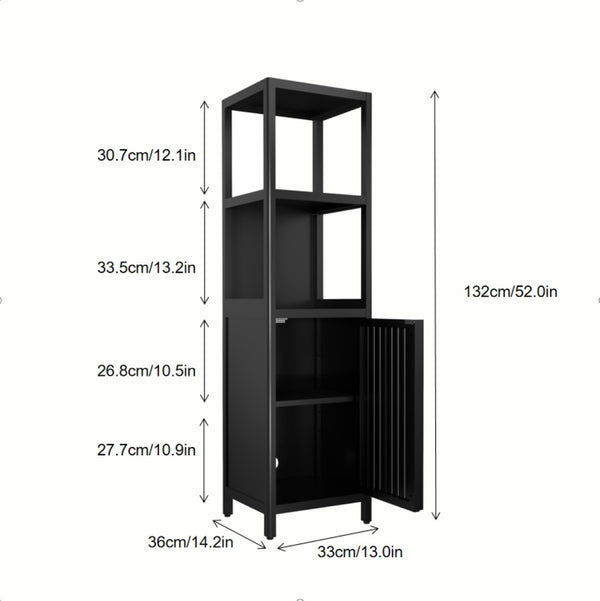 English Elm A Slim Bamboo Linen Tower with Open Shelves and Cabinet for Bathroom or Bedroom W2207P327623