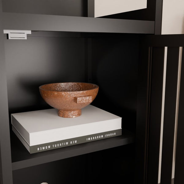 English Elm A Slim Bamboo Linen Tower with Open Shelves and Cabinet for Bathroom or Bedroom W2207P327623