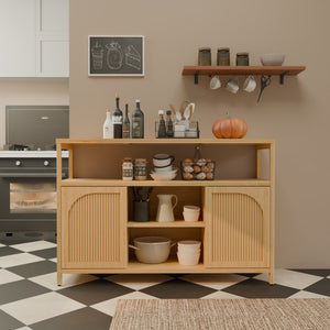 English Elm Bamboo Sideboard with Open Shelving and Cabinet Storage for Bath or Living Room W2207P334020