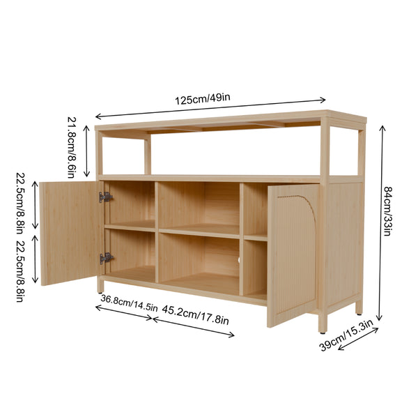 English Elm Bamboo Sideboard with Open Shelving and Cabinet Storage for Bath or Living Room W2207P334020