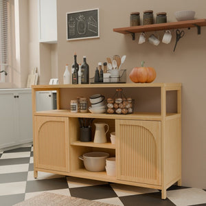 English Elm Bamboo Sideboard with Open Shelving and Cabinet Storage for Bath or Living Room W2207P334020