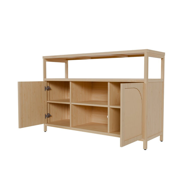 English Elm Bamboo Sideboard with Open Shelving and Cabinet Storage for Bath or Living Room W2207P334020